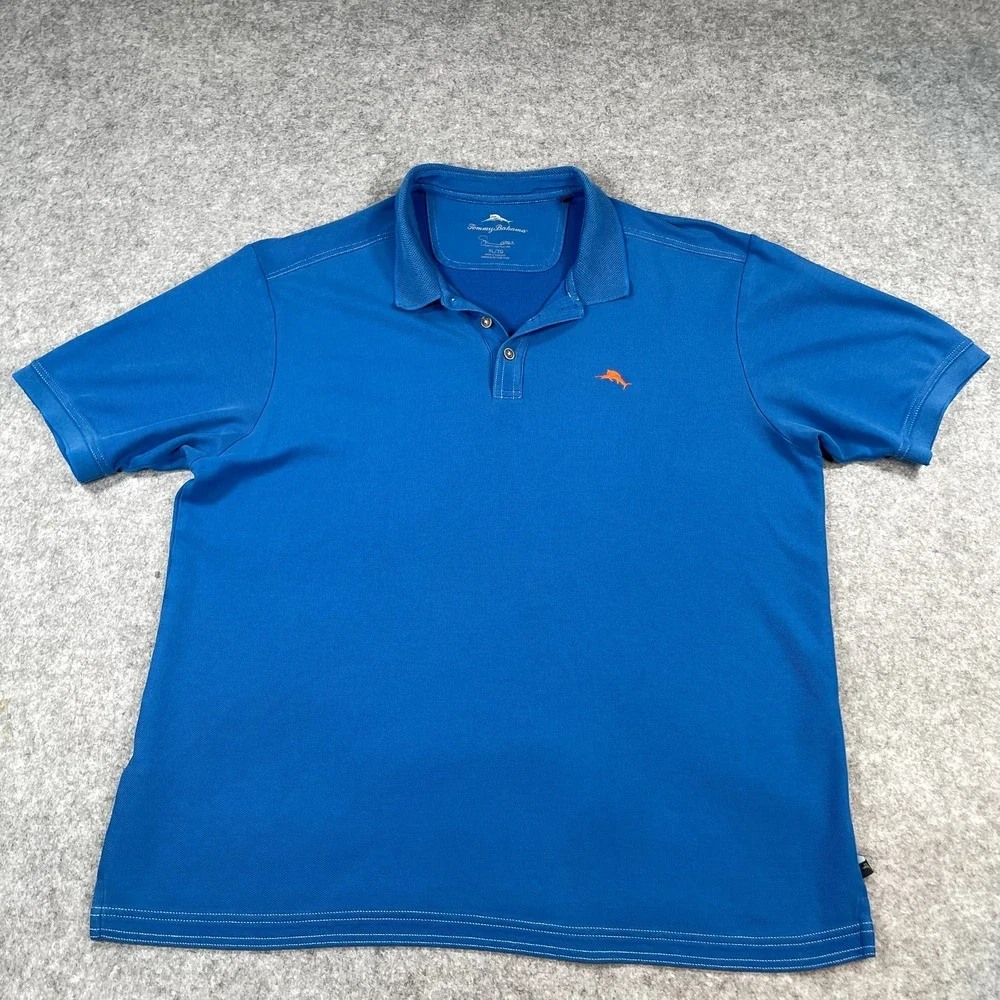 Tommy Bahama Mens Polo Shirt XL Supima Cotton Pique Blue